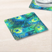 Regal Plumage: Blaue und grüne Pfauenfedern Rechteckiger Pappuntersetzer (angewinkelt)