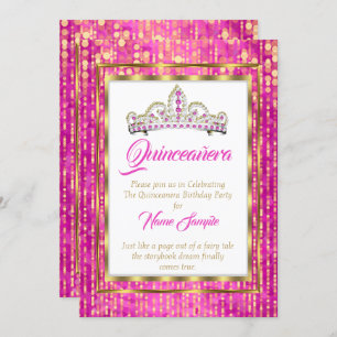 Regal Princess Pink Quinceanera Gold White Einladung