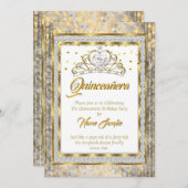 Regal Princess Quinceanera Gold White Silver Einladung (Vorne/Hinten)