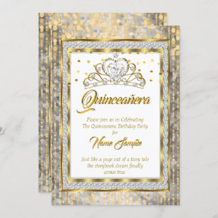 Regal Princess Quinceanera Gold White Silver Einladung