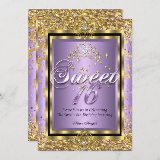 Regal Princess Sweet 16 Gold Lavender Lila Party Einladung (Vorne/Hinten)