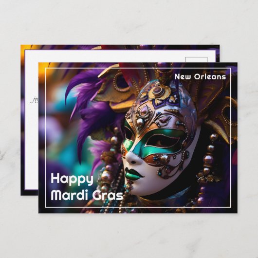 💚 💜 💛 Regal Radiance: Mardi Gras Majestät Postkarte (Vorne/Hinten)