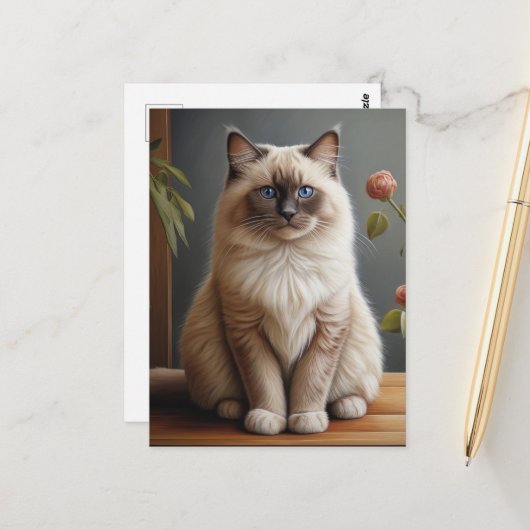 Regal Ragdoll Cat Portrait Fluffy Blue Mit Augen Postkarte (Vorderseite/Rückseite Beispiel)