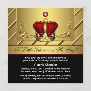 Regal Red and Gold Crown Prince Baby Shower Einladung