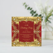 Regal Red Birthday Party Verziert Gold Imitate Dia Einladung (Stehend Vorderseite)