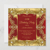 Regal Red Birthday Party Verziert Gold Imitate Dia Einladung (Vorderseite)
