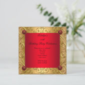 Regal Red Elegant Birthday Party Damask Gold Einladung (Stehend Vorderseite)