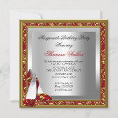 Regal Red Gold Damask Birthday Masquerade Party Einladung (Rückseite)