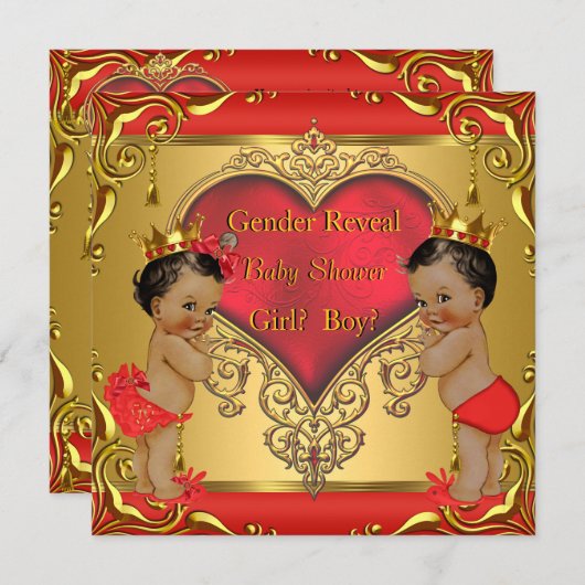 Regal Red Gold Gender Reveal Baby Shower Ethnic Einladung (Vorne/Hinten)
