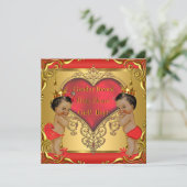 Regal Red Gold Gender Reveal Baby Shower Ethnic Einladung (Stehend Vorderseite)