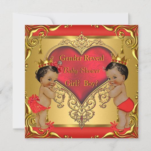 Regal Red Gold Gender Reveal Baby Shower Ethnic Einladung (Vorderseite)