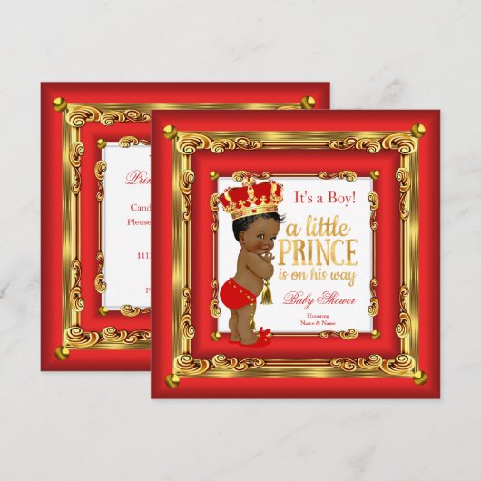 Regal Red Gold Prince Baby Dusche Ethnic Boy Einladung (Vorne/Hinten)