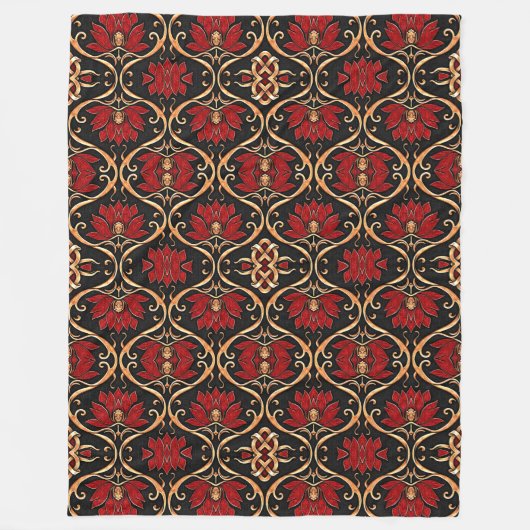 Regal Red Lotus & Golden Filigree Pattern Fleecedecke (Vorderseite)