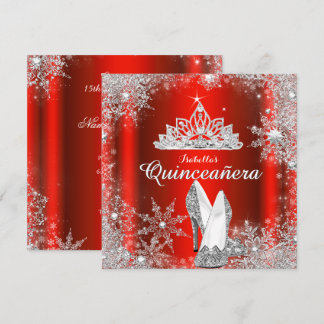 Regal Red Quinceanera Silver Tiara 15. Geburtstag Einladung
