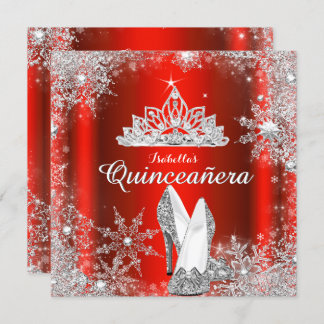 Regal Red Quinceanera Silver Tiara 15. Geburtstag Einladung