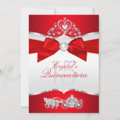 Regal Red Silver Tiara Pearl Bow Quinceanera Einladung (Vorderseite)