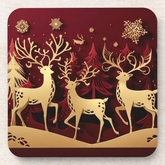 Regal Reindeer Ensemble – Paper-Cut Forest Getränkeuntersetzer (Vorderseite)