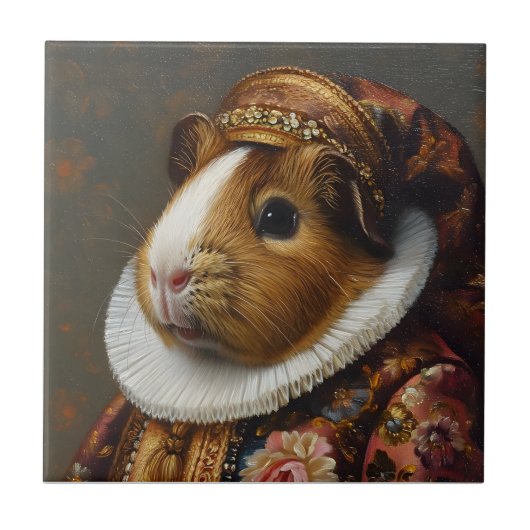 Regal Renaissance Guinea Pig Portrait Fliese (Vorderseite)