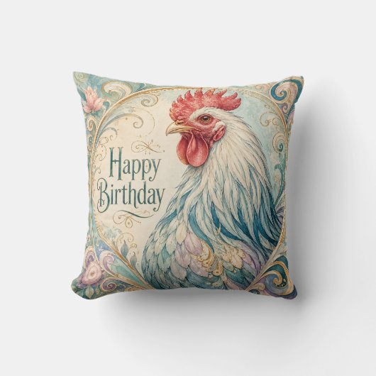 Regal Rooster Geburtstagsflor Kissen (Vorderseite)