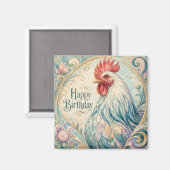 Regal Rooster Geburtstagsflor Magnet (Vorderseite/Rückseite)