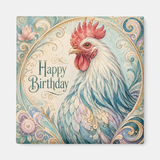 Regal Rooster Geburtstagsflor Magnet (Vorne)