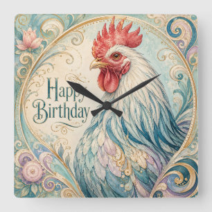 Regal Rooster Geburtstagsflor Quadratische Wanduhr