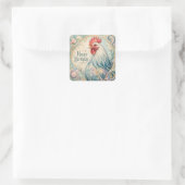 Regal Rooster Geburtstagsflor Quadratischer Aufkleber (Tasche)