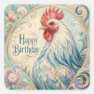Regal Rooster Geburtstagsflor Quadratischer Aufkleber