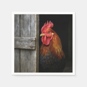 Regal Rooster pinkelt um Barntür herum Serviette