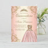 Regal Rose Gold Damask Decorative Quinceanera Einladung (Stehend Vorderseite)