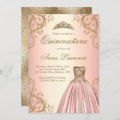 Regal Rose Gold Damask Decorative Quinceanera Einladung (Vorne/Hinten)