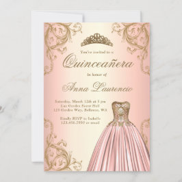 Regal Rose Gold Damask Decorative Quinceanera Einladung
