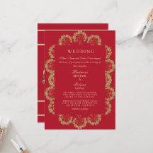 Regal rote und goldene indische Hochzeitseinladung