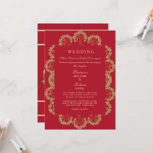 Regal rote und goldene indische Hochzeitseinladung Einladung