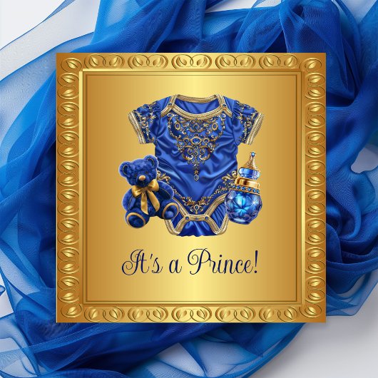 Regal Royal Blue Gold Prince Baby Dusche Einladung