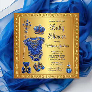 Regal Royal Blue Gold Prince Baby Dusche Einladung
