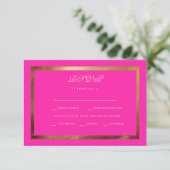 Regal Royal Pink & Gold Ethnic Wedding RSVP (Stehend Vorderseite)