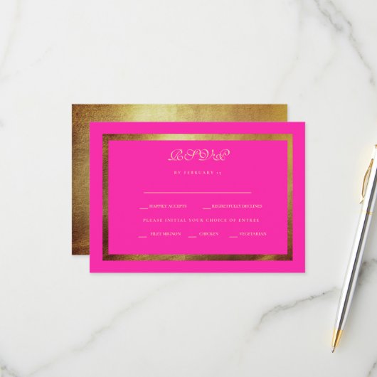Regal Royal Pink & Gold Ethnic Wedding RSVP (Vorderseite/Rückseite Beispiel)