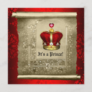 Regal Royal Red Prince Baby Shower Einladung