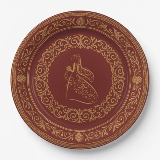 Regal Ruby & Gold Scroll Plate Pappteller (Vorderseite)