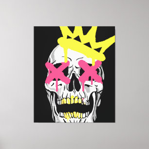 Regal-Schädel: Rosa X-augige gekrönte Kunst Leinwanddruck