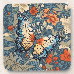 Regal Schmetterling inmitten von William Morris Fl Getränkeuntersetzer
