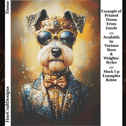 Regal Schnauzer Dog & Golden Crown EJ3 Decoupage Seidenpapier