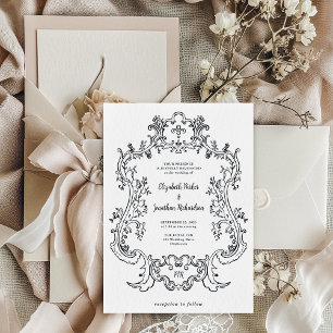 Regal Schwarz-Weiß   Barockrahmen Hochzeit Einladung
