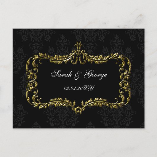 Regal-Schwarzdamast und Golddamast Save the Date g Ankündigungspostkarte (Vorderseite)