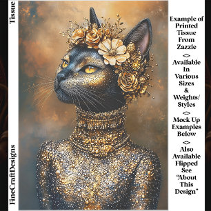 Regal Schwarze Katze in goldenem Porträt EB3L Deco Seidenpapier