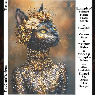 Regal Schwarze Katze in goldenem Porträt EB3R Deco Seidenpapier