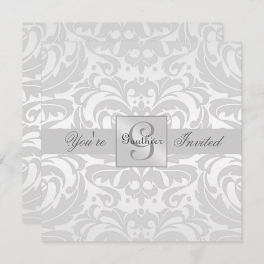 Regal Silver Damask Scroll Jeden Anlass Einladung (Vorne/Hinten)