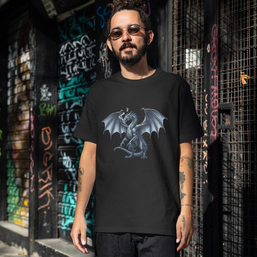 Regal Silver Dragon On Black  T-Shirt