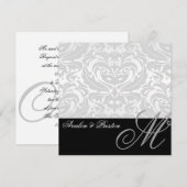 Regal Silver Monogram Damask Hochzeit Einladung (Vorne/Hinten)